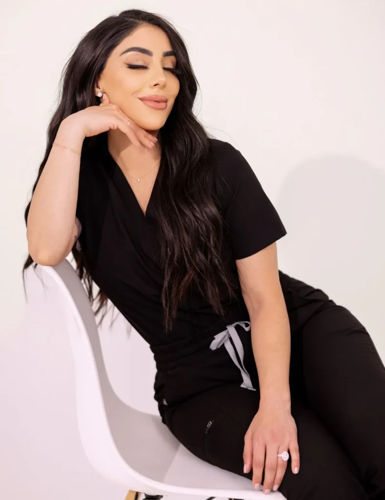 a woman sitting in a chair